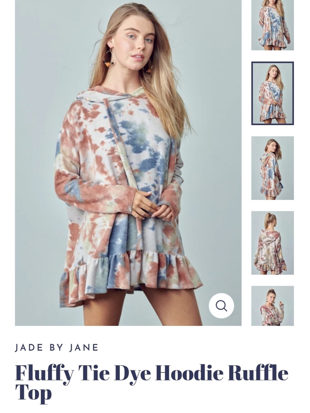 Jade by Jane Fluffy Tie Dye Hoodie Ruffle Tunic Top